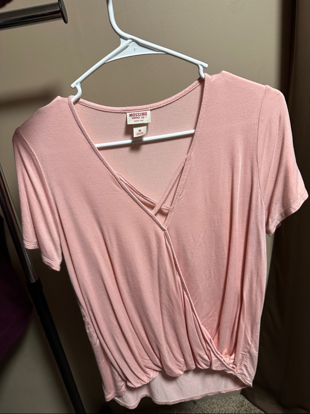 Mossimo Supply Co. Soft Pink V-Neck Short Sleeve Top with Wrap Detail